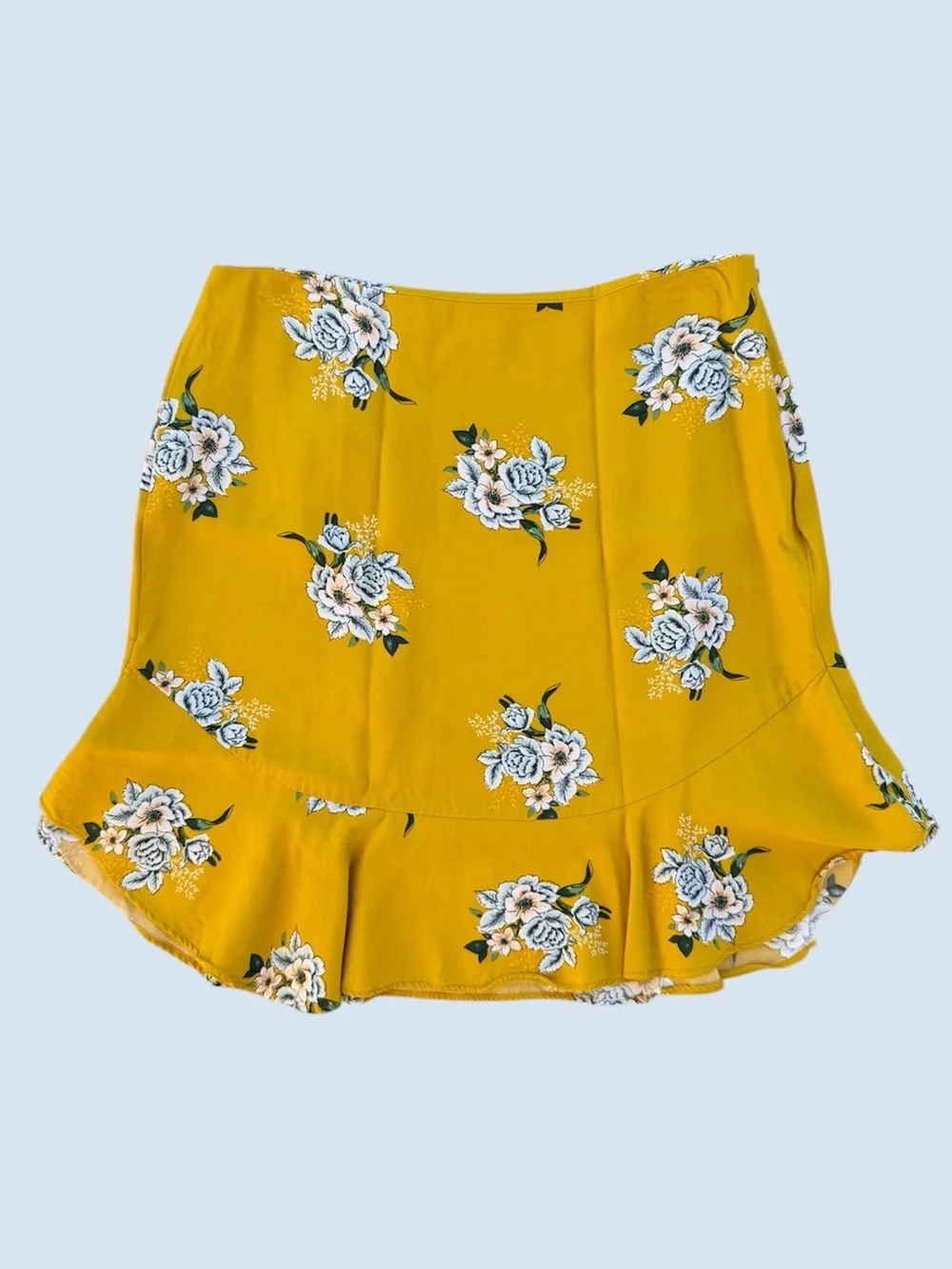 Ann Taylor LOFT Yellow Bouquet Floral Flounce Ruffle Hem Mini Skirt ~ Women’s 4